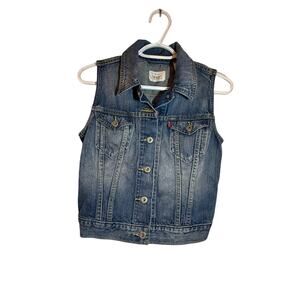 Levi’s Size S Denim Vest Medium-Wash Cropped Red Tag!